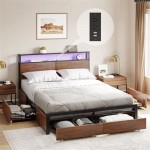 Full Size Bed Frame With Storage Headboard